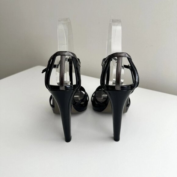 MIU MIU Black/Silver Patent Leather T-Strap Platform Sandals Heels Size 39 - Picture 11 of 14